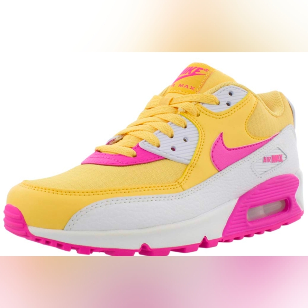 Nike Air Max 90 SE Yellow Topaz Fuschia Sneakers Wmn's Size 7 MSRP $130